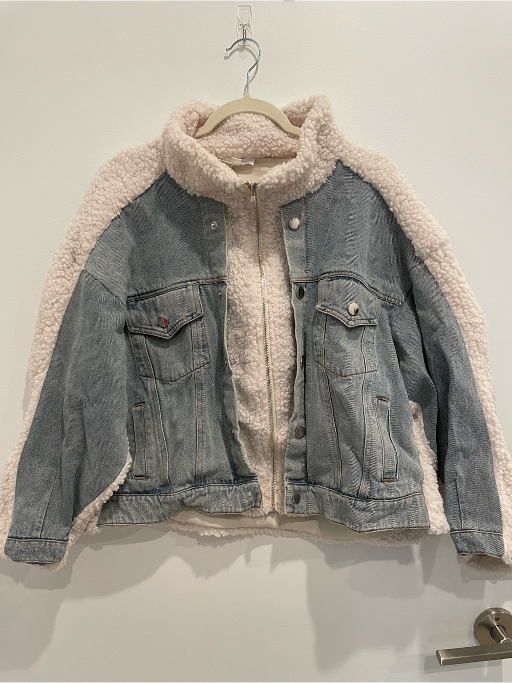 Light Blue Denim Jacket with Cream Sherpa Trim